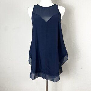 Gentle Fawn Tunic Tank Top Blue‎ Voluminous Sheer Mesh Racerback Size Small
